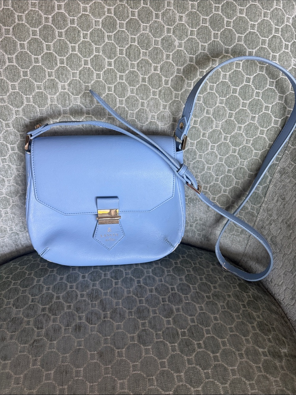 Lanvin Sky Blue Crossbody Bag with Gold Closure.  Project Bag